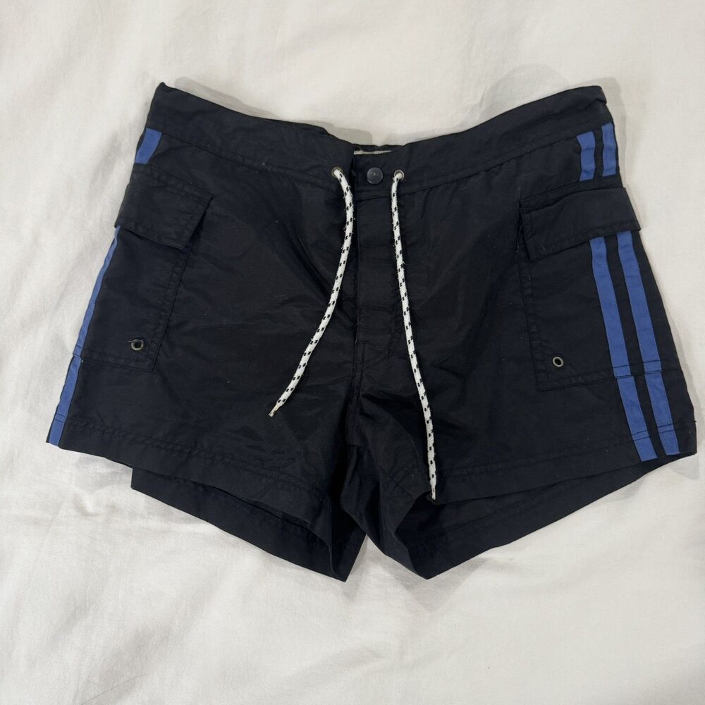 Chazzz Wholesome Product Mens Nylon Board Shorts Black Blue Stripe Small